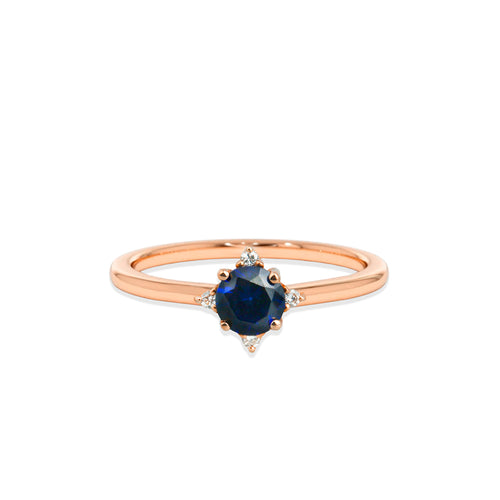 14K Gold Round Diamond Sapphire Ring
