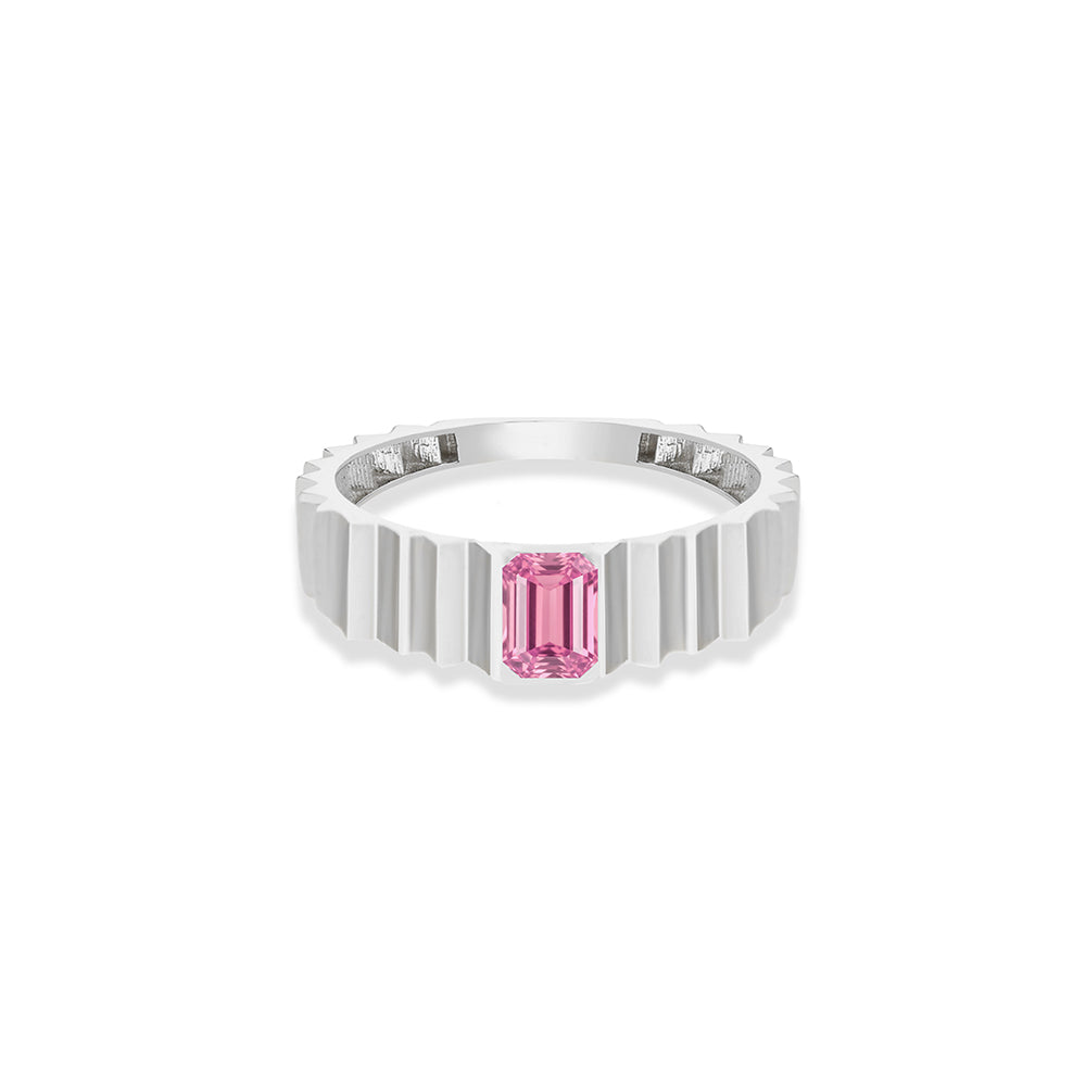 14K Gold Pink Sapphire Step Edge Ring