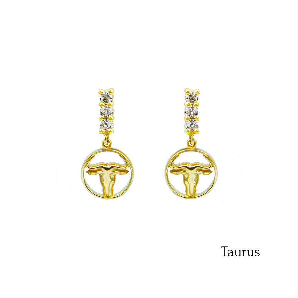 14K Gold Diamond Taurus Earrings