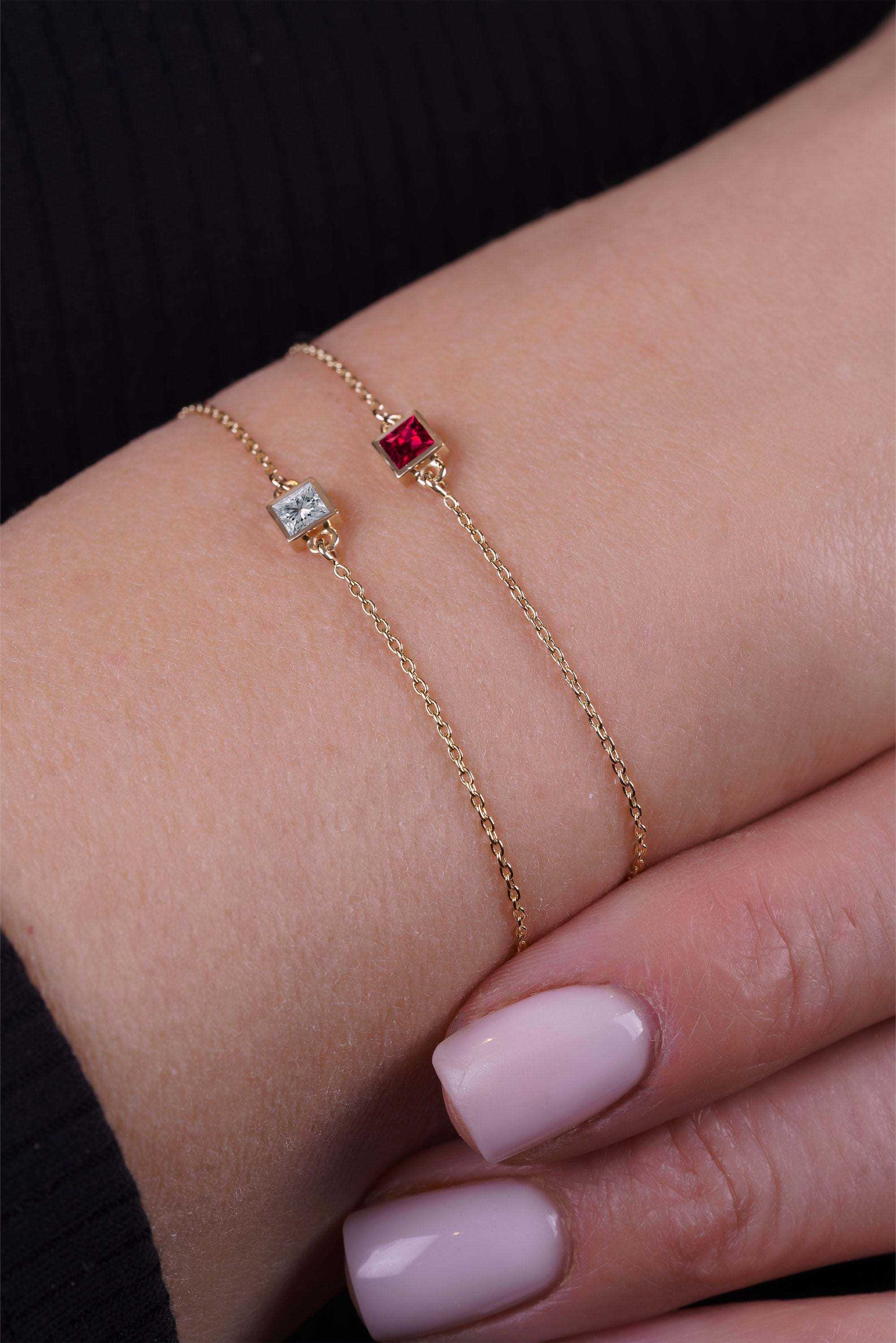 Square White Sapphire Bracelet, Anniversary Gift