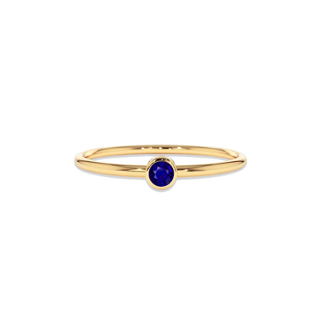 14K Gold Round Cut Solitaire Sapphire Ring