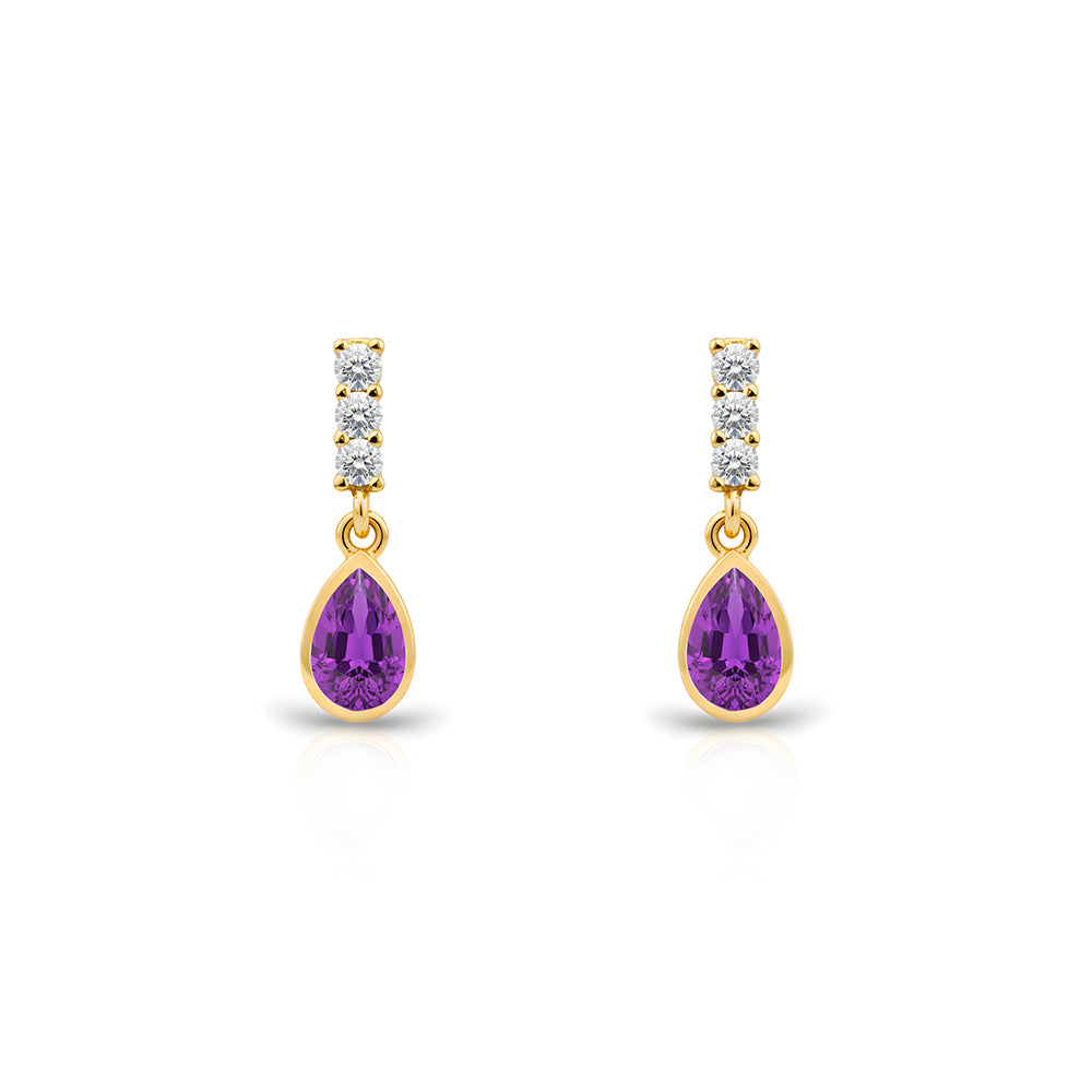 14K Gold Amethyst Teadrop Earrings