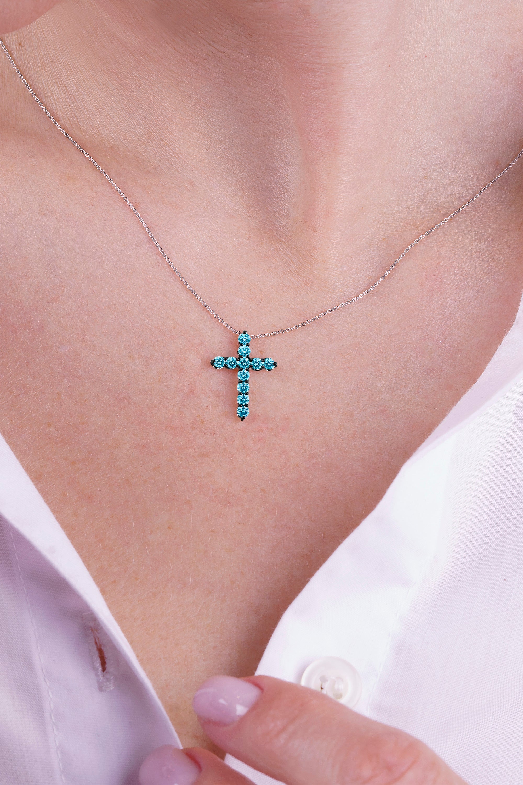14K Gold Aquamarine Cross Necklace / Baptism Gift