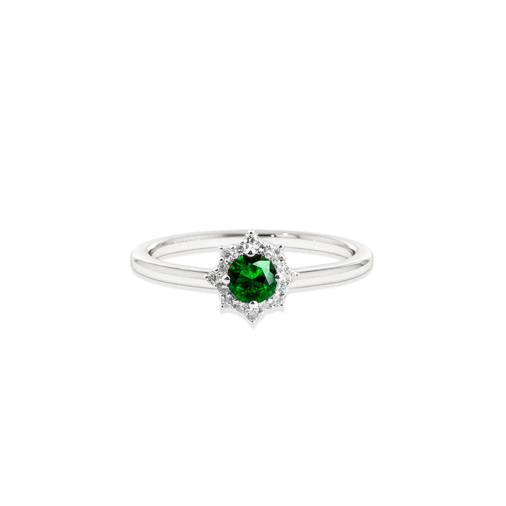 14K Gold Round Emerald Ring