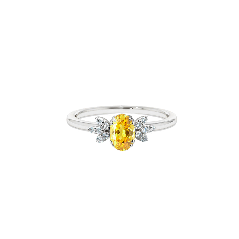 14K Gold Diamond Oval Citrine Ring