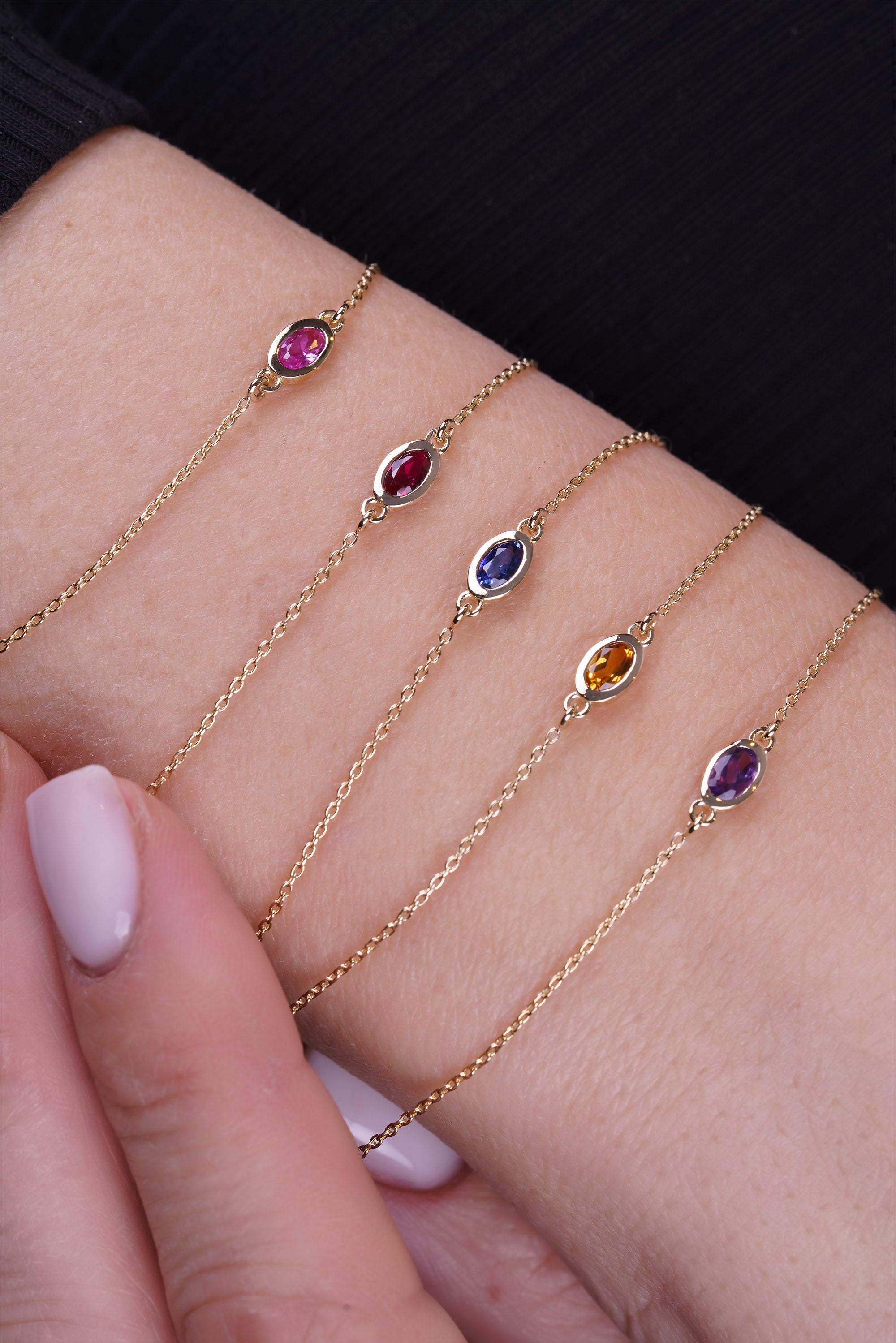 14K Gold Oval White Sapphire Bracelet