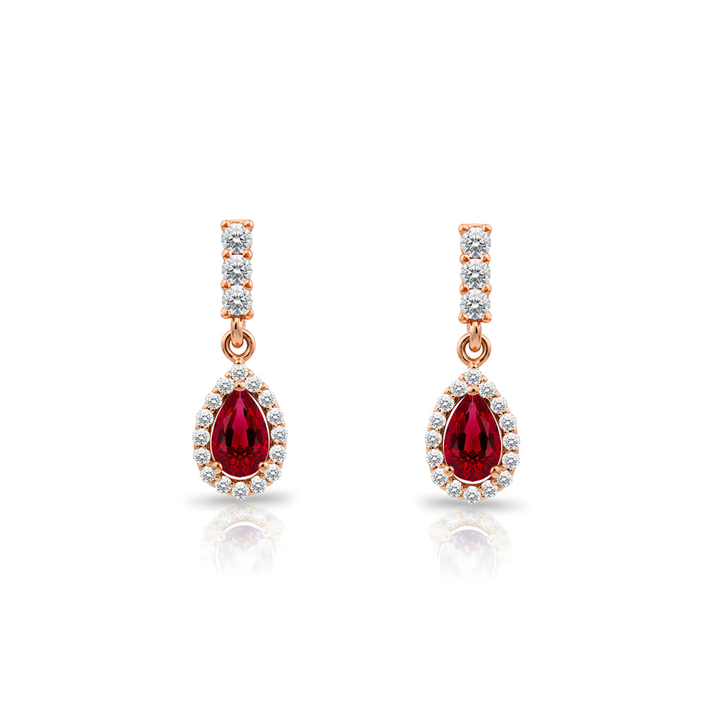 14K Gold Ruby Pear Cut Earrings