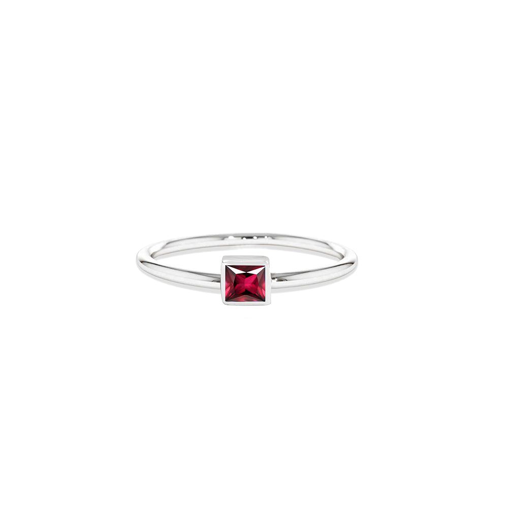 14K Gold Square Cut Solitaire Ruby Ring