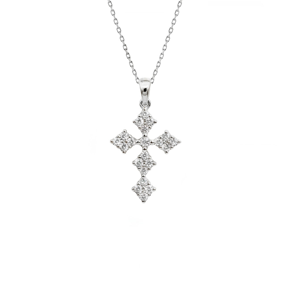 14K Gold Diamond Cross Necklace / Dainty Christian Cross Pendant