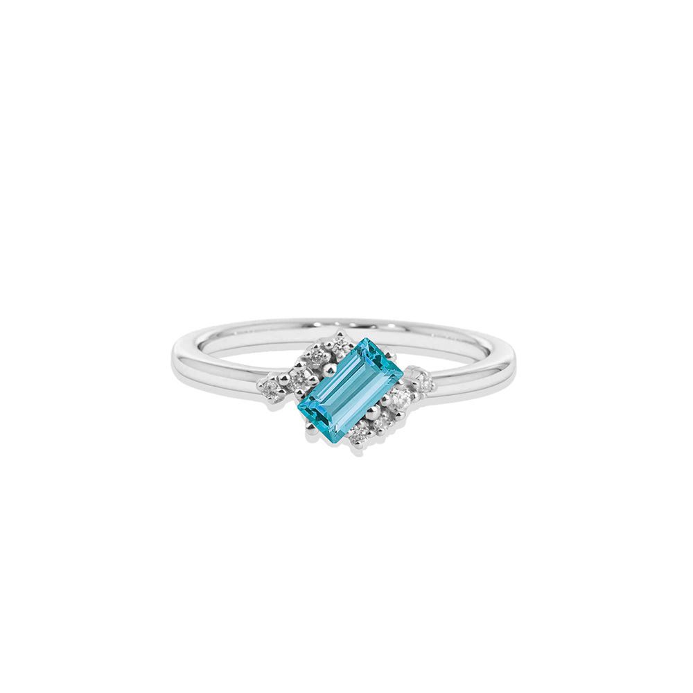 14K Gold Aquamarine Diamond Ring / Geometric Blue Gemstone