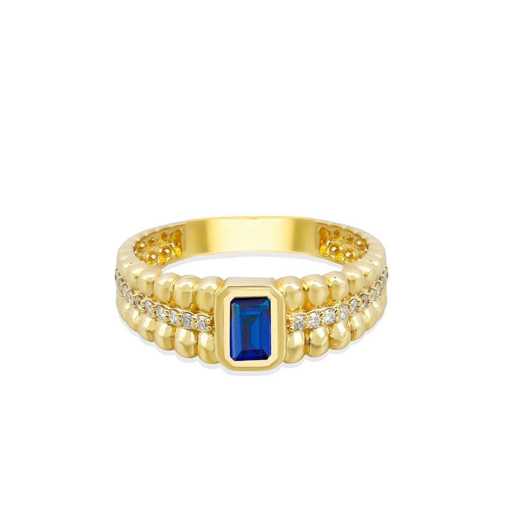 14K Gold Natural Sapphire Double Row Ring