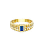 14K Gold Natural Sapphire Double Row Ring