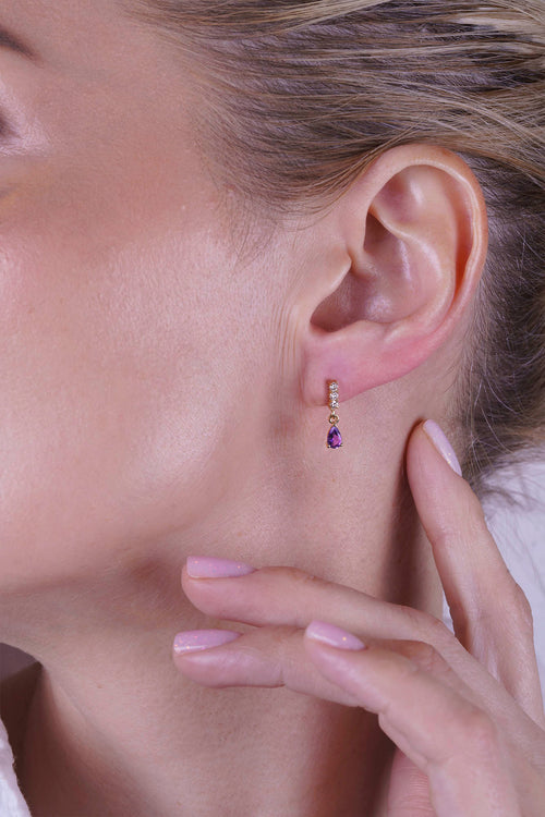 14K Gold Amethyst Drop Earrings