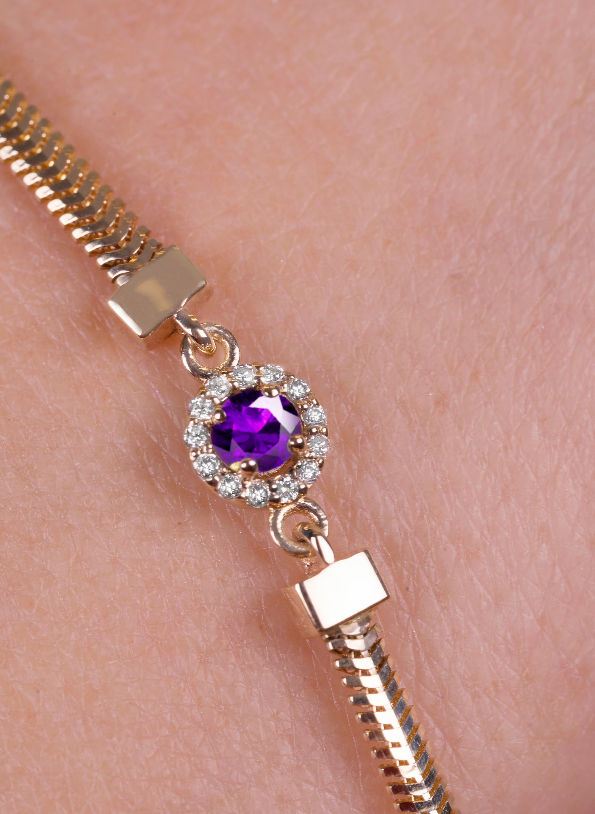 14K Gold Round Amethyst Diamond Bracelet / Engagement Amethyst Bracelet