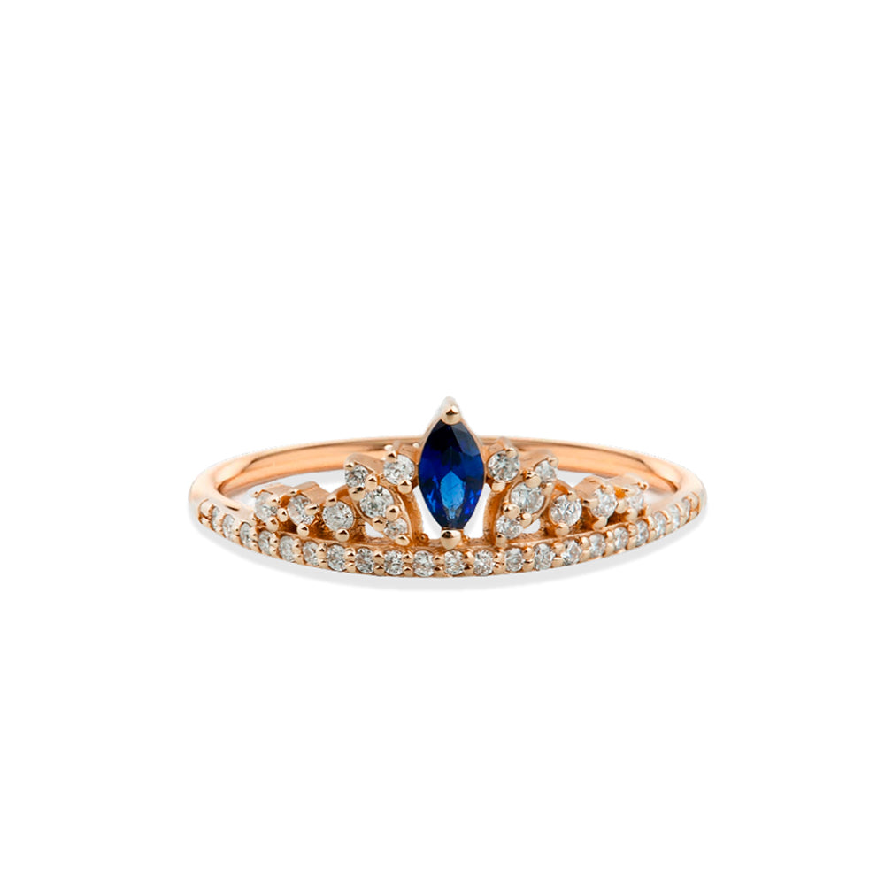 14K Gold Diamond Sapphire Crown Ring