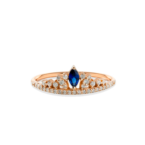 14K Gold Diamond Sapphire Crown Ring