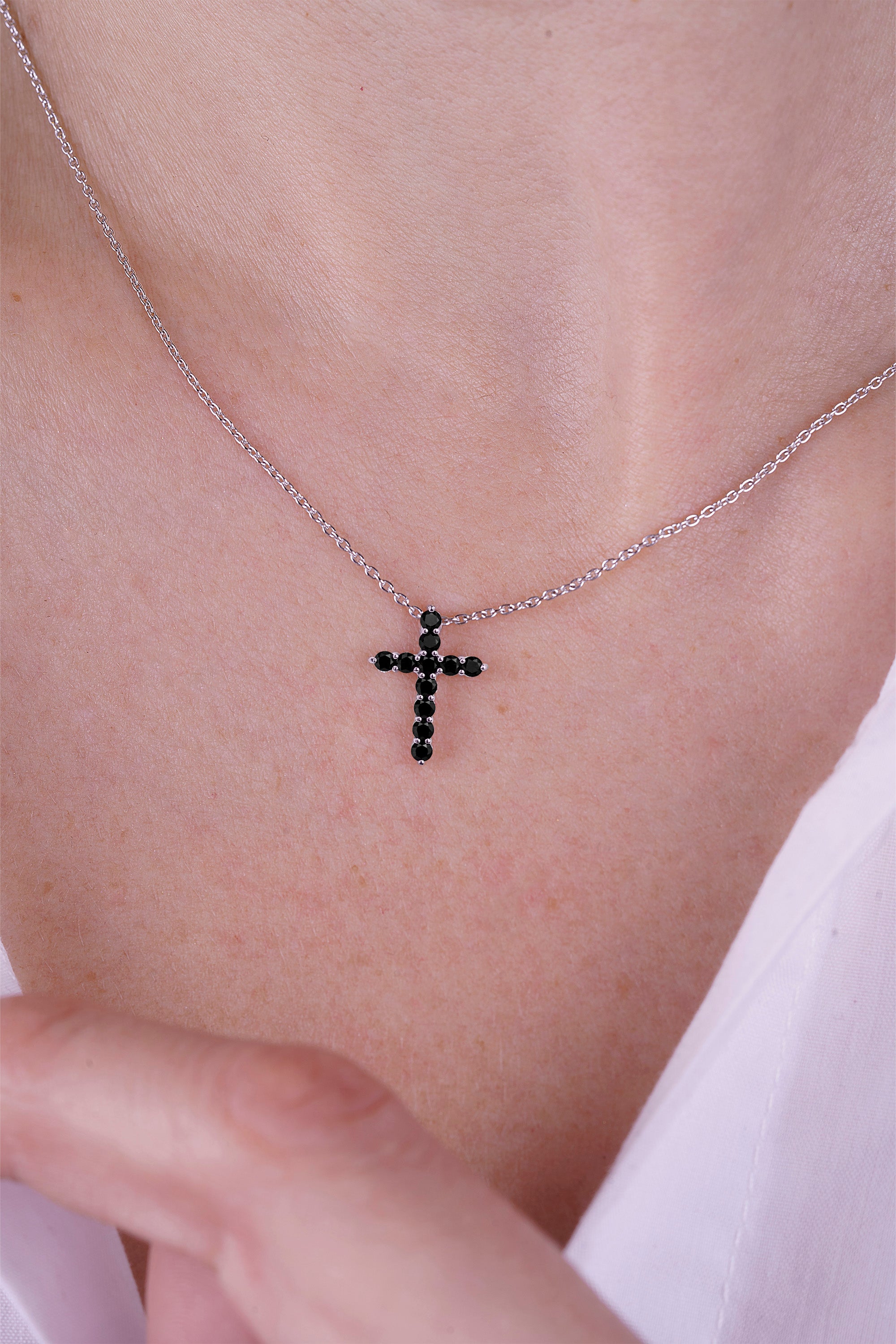 14K Gold Black Diamond Cross Necklace / Confirmation Gift