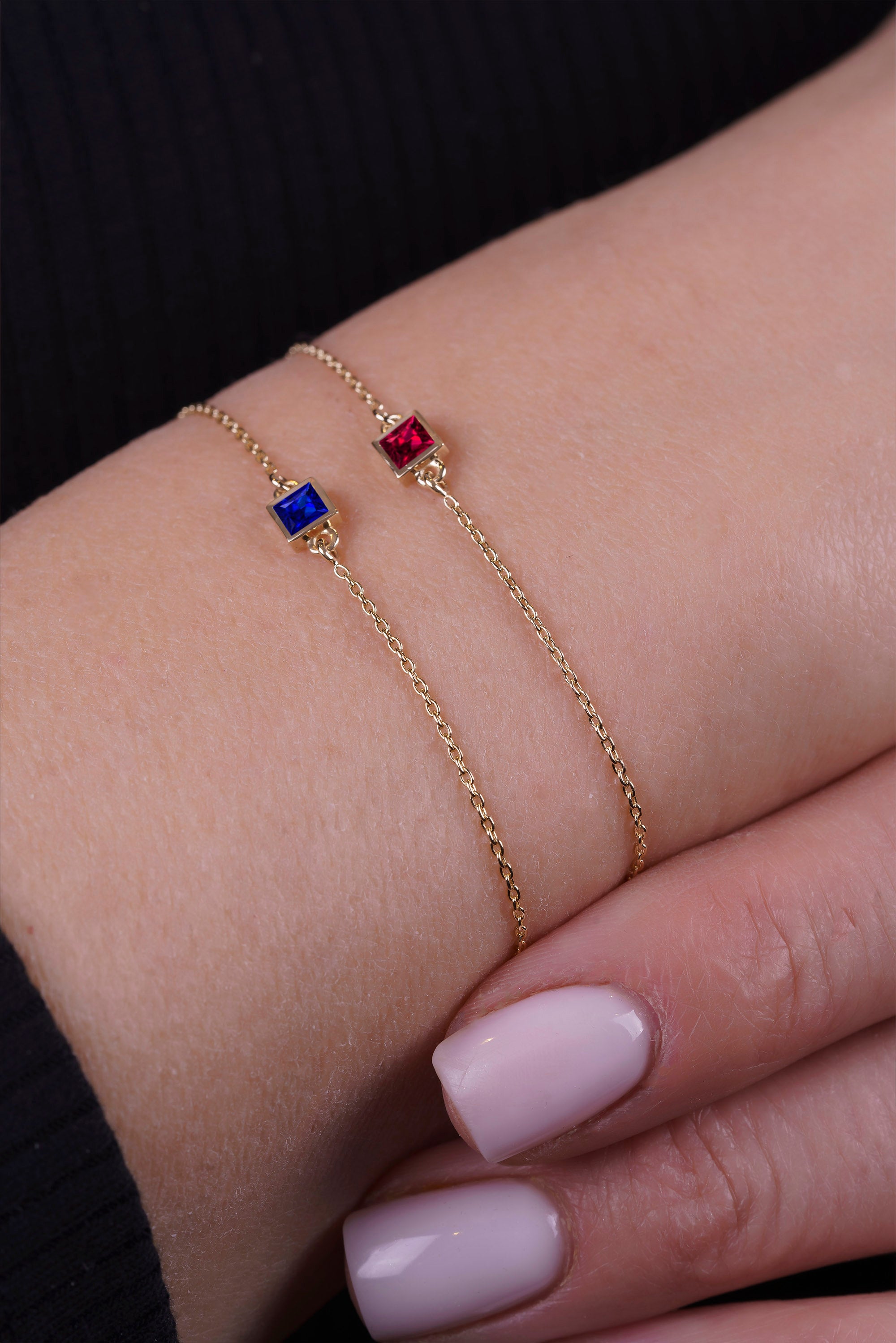 14K Gold Princess Cut Ruby Bracelet