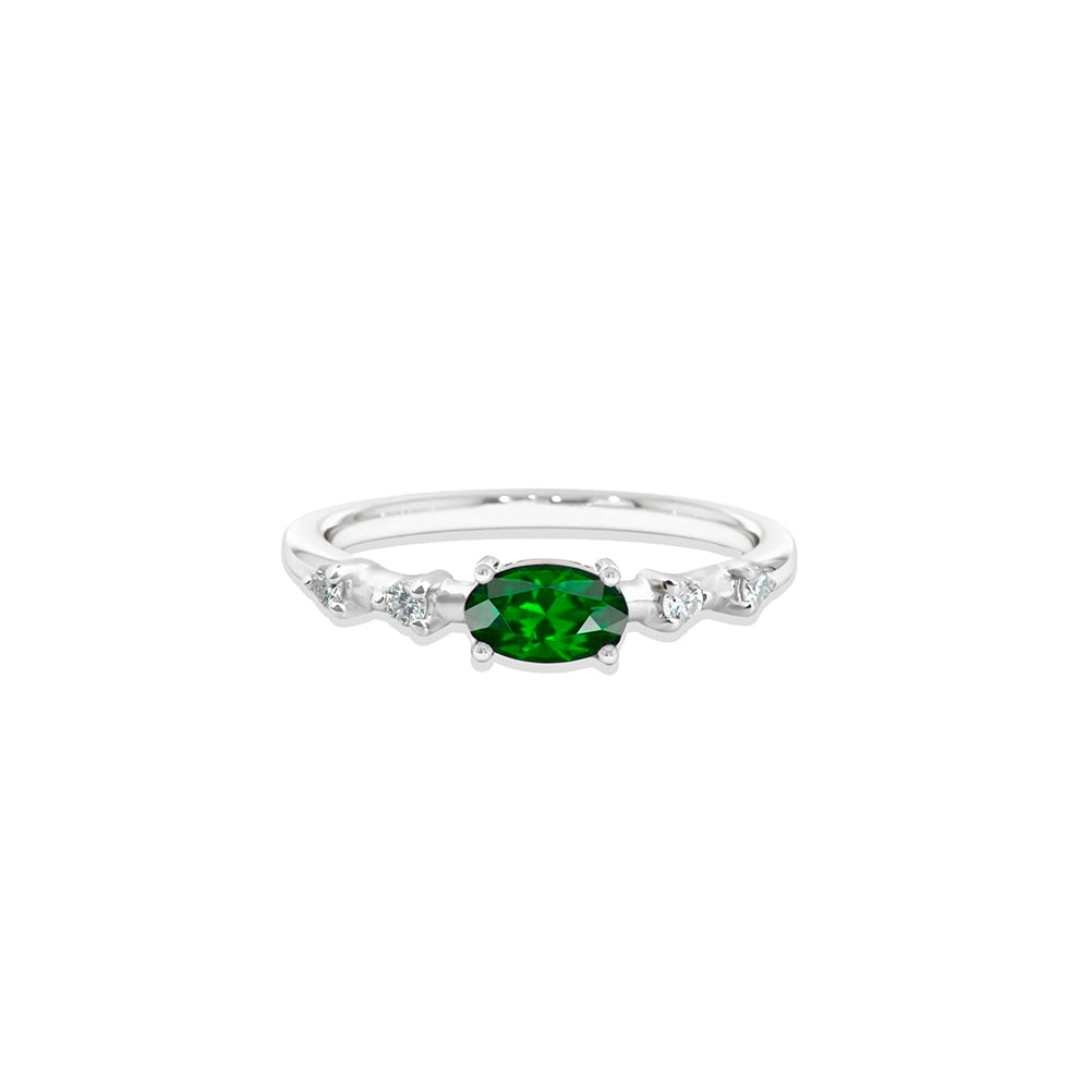 East West Emerald Ring / Oval Emerald Diamond Ring