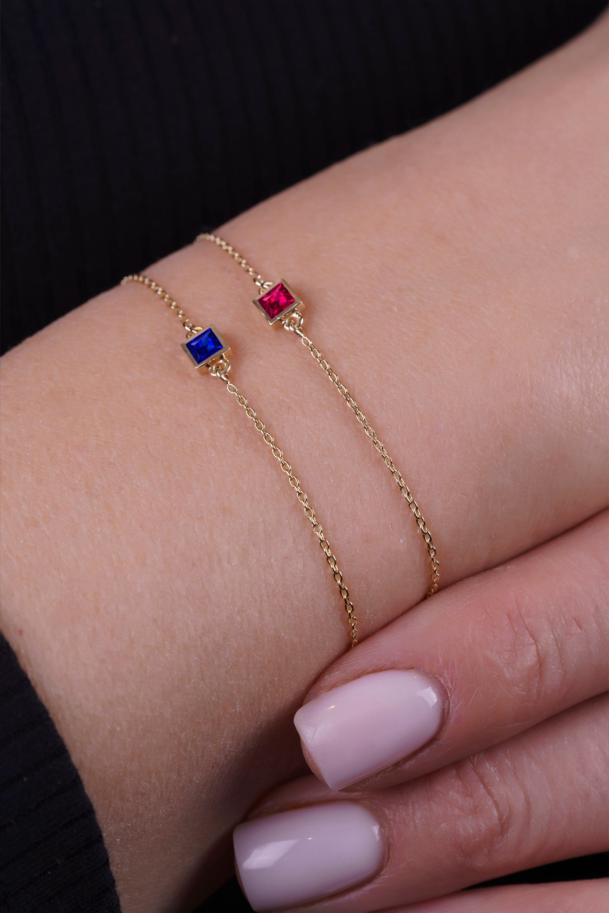 14K Gold Princess Cut Sapphire Bracelet, Birthday Gift