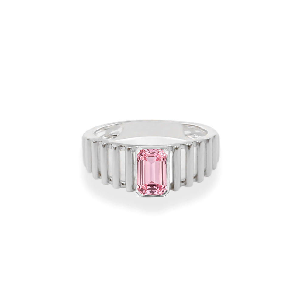 14K Gold Emerald Cut Pink Sapphire Ring