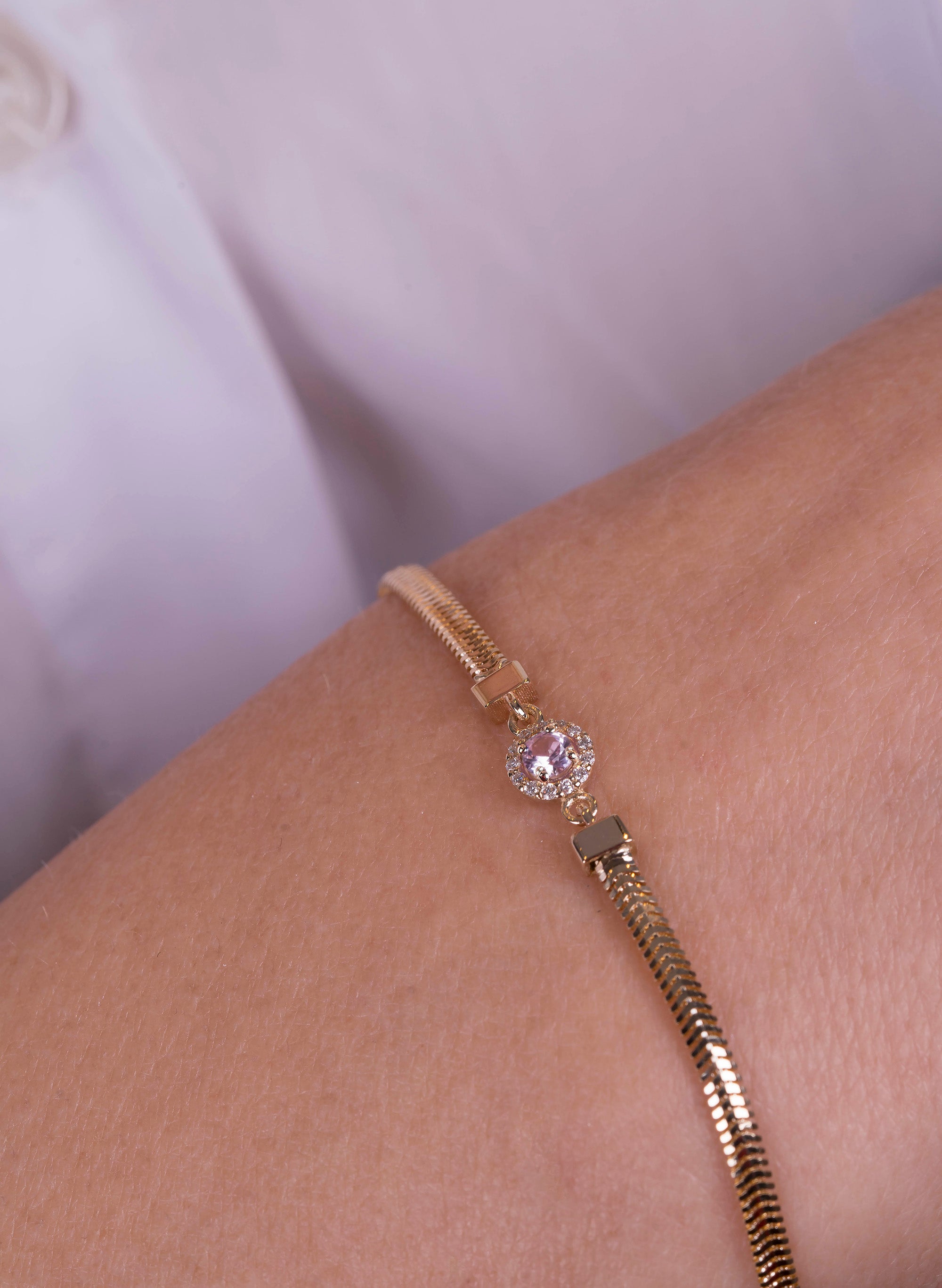 14K Gold Round Pink Sapphire Diamond Bracelet / Everyday Pink Bracelet