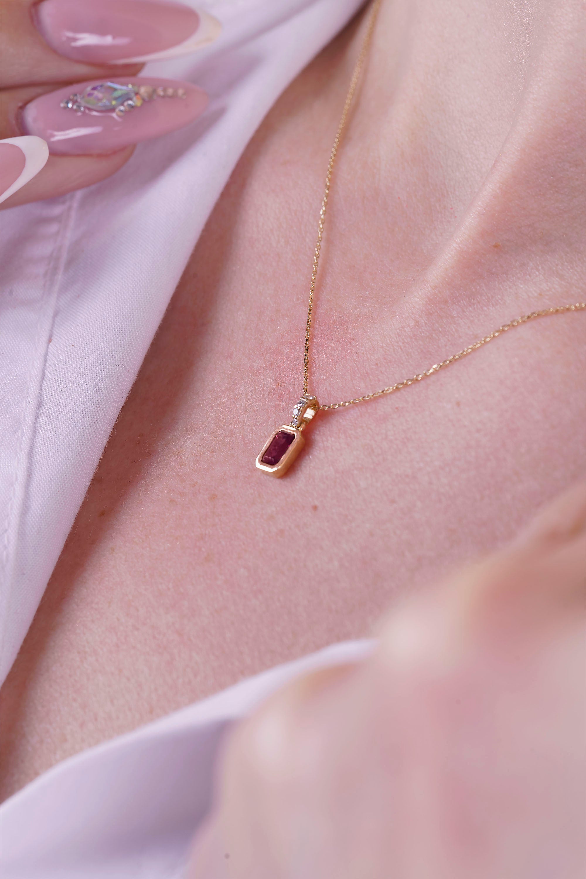 14K Gold Natural Ruby Necklace