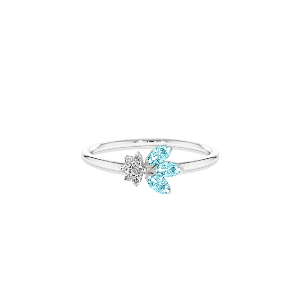14K Gold Aquamarine Leaf Ring / Diamond Ring