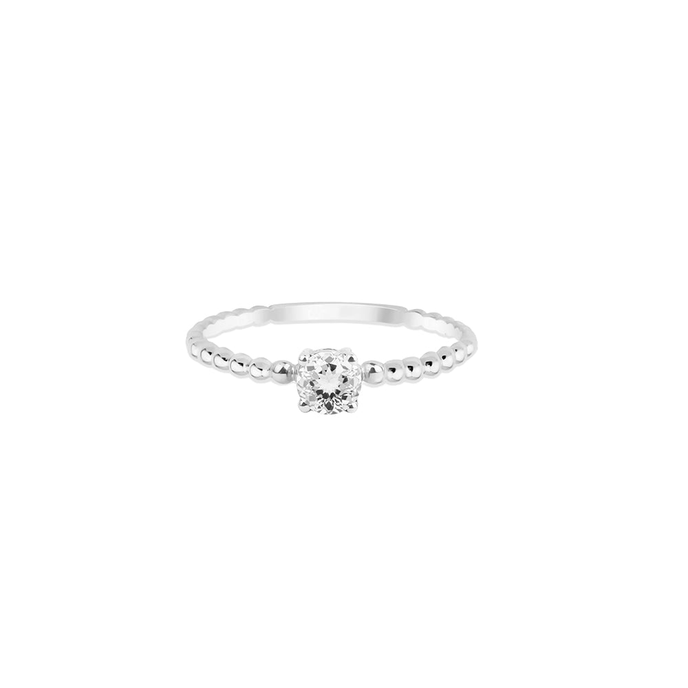 14K Gold Round White Sapphire Ring