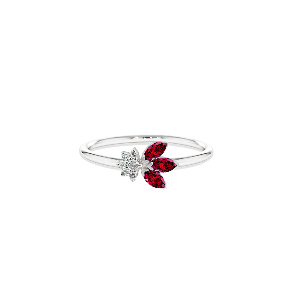 14K Gold Diamond Ruby Leaf Ring