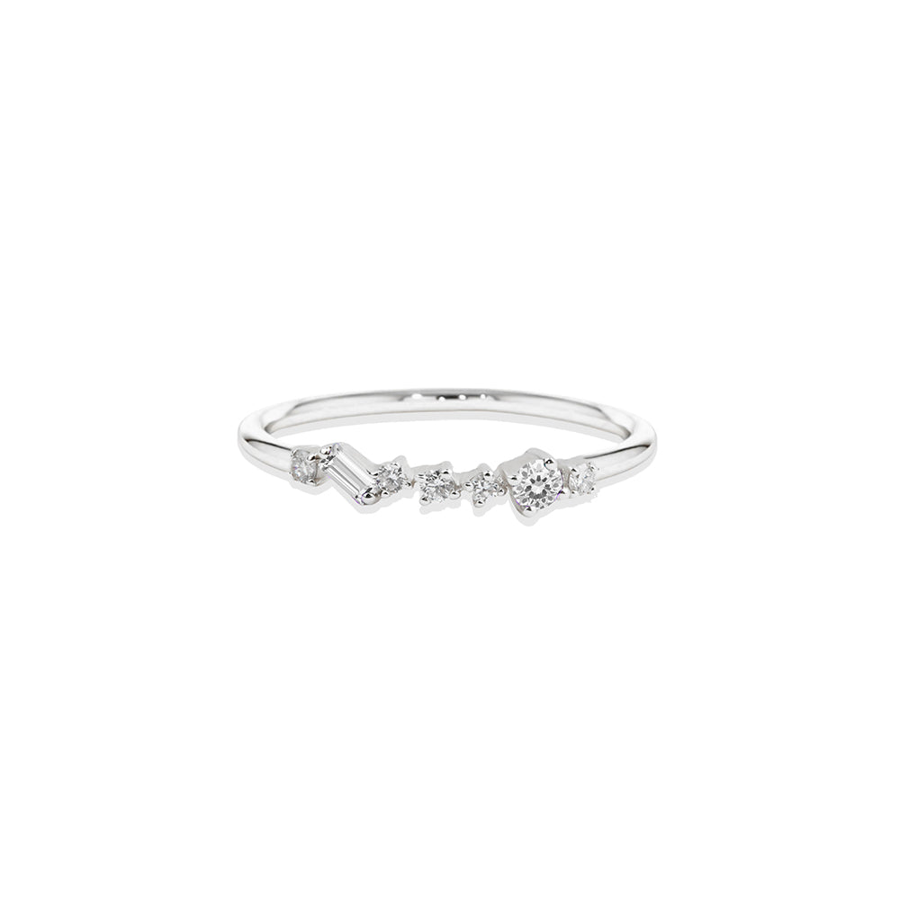 14K Gold White Sapphire Ring / Round Wedding Ring