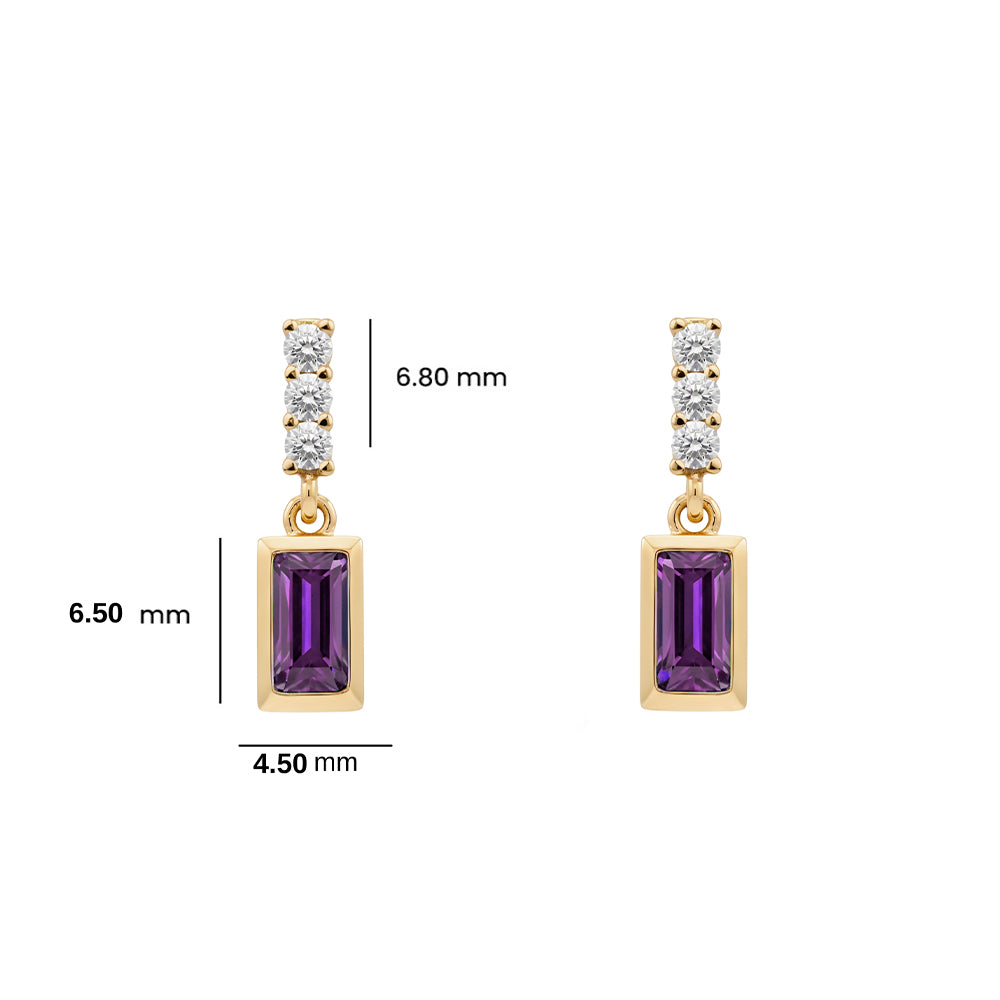 14K Gold Amethyst Baguette Earrings
