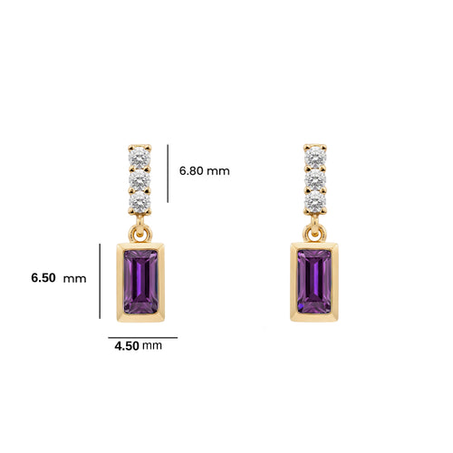 14K Gold Amethyst Baguette Earrings