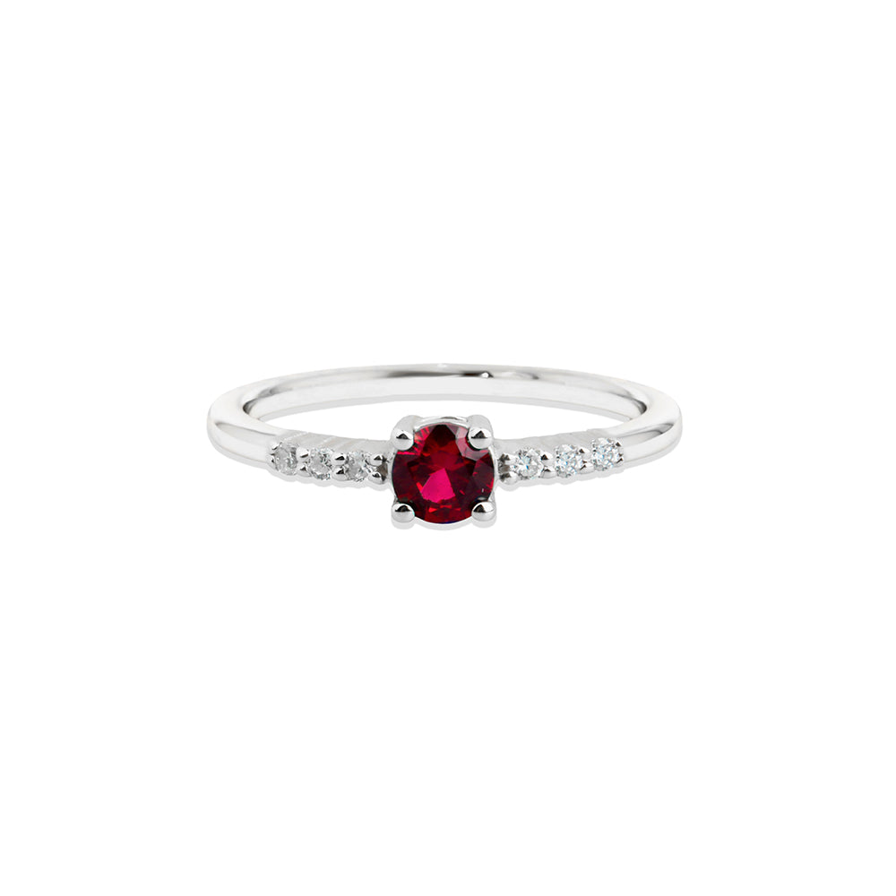 14K Gold Round Diamond Ruby Ring
