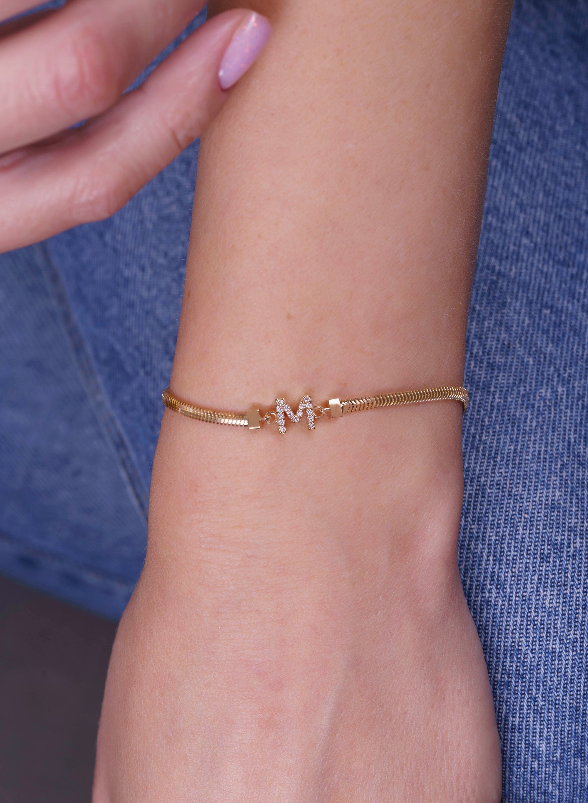 14K Gold Letter M Diamond Bracelet / Personalized Bracelet