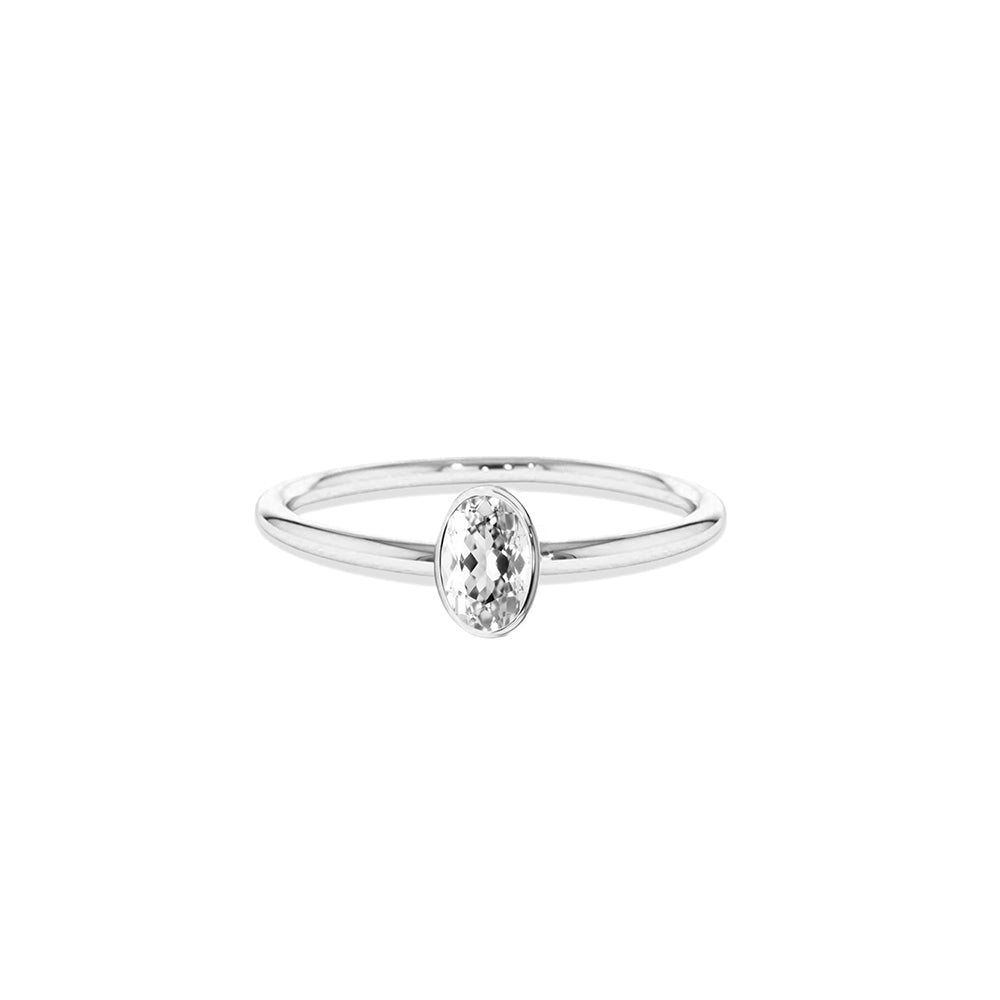 14K Gold White Sapphire Ring / Oval Bezel Setting