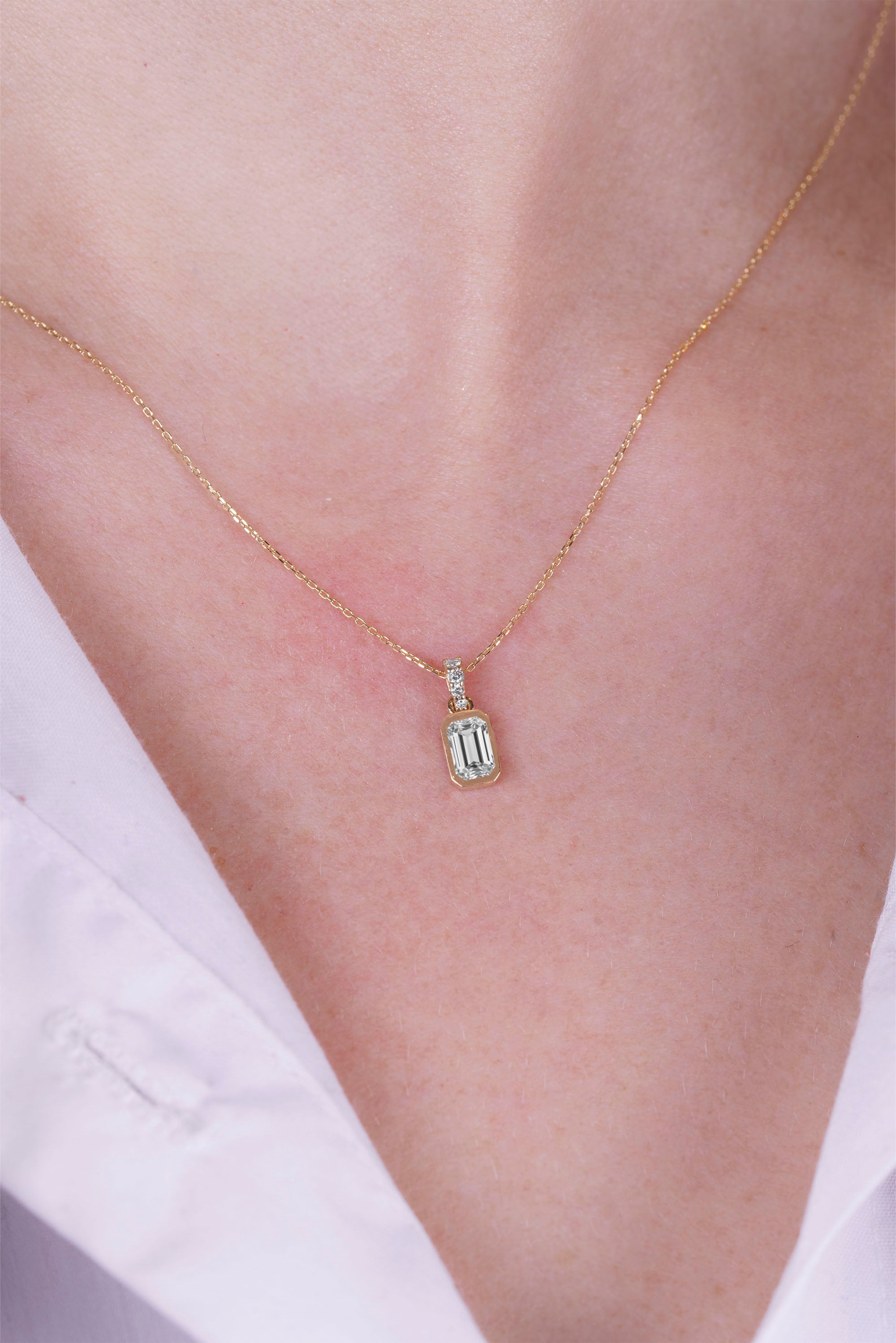 14K Gold White Sapphire Necklace, Wedding Necklace