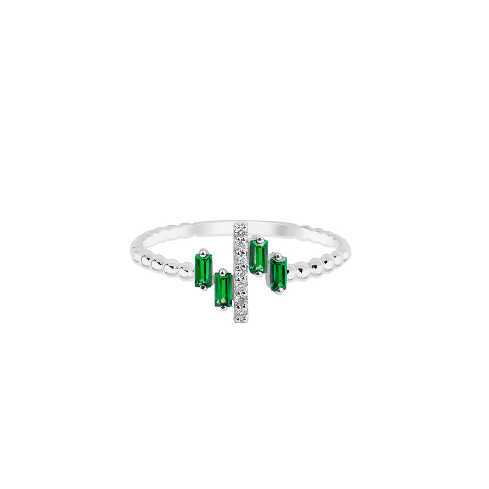 14K Gold Emerald Baguette Ring / Dainty Diamond Ring