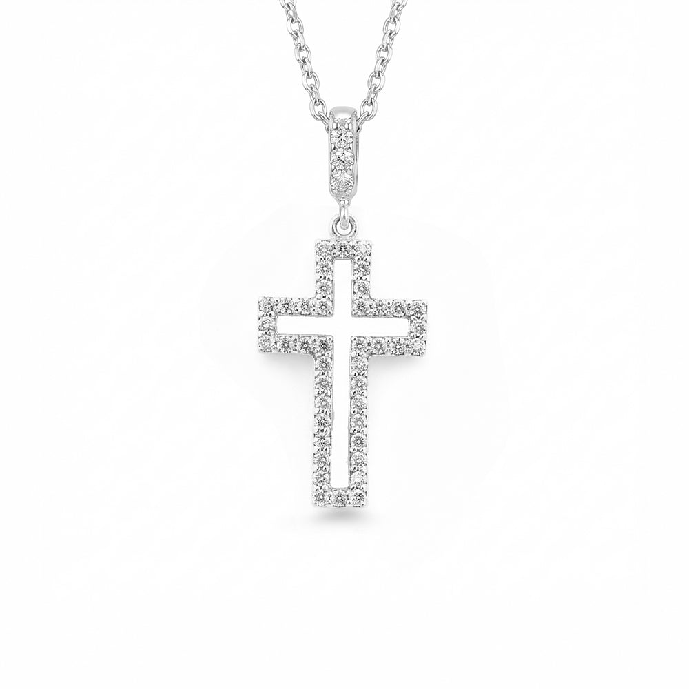 14K Gold Diamond Cross Necklace / Christian Cross Pendant