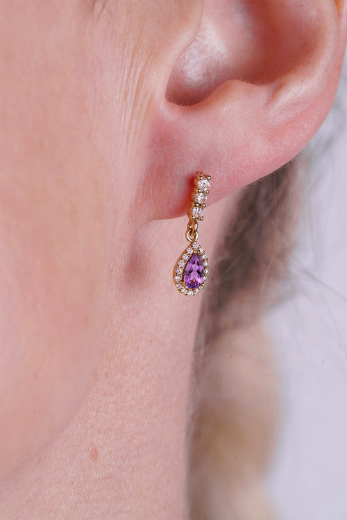 14K Gold Amethyst Pear Cut Earrings