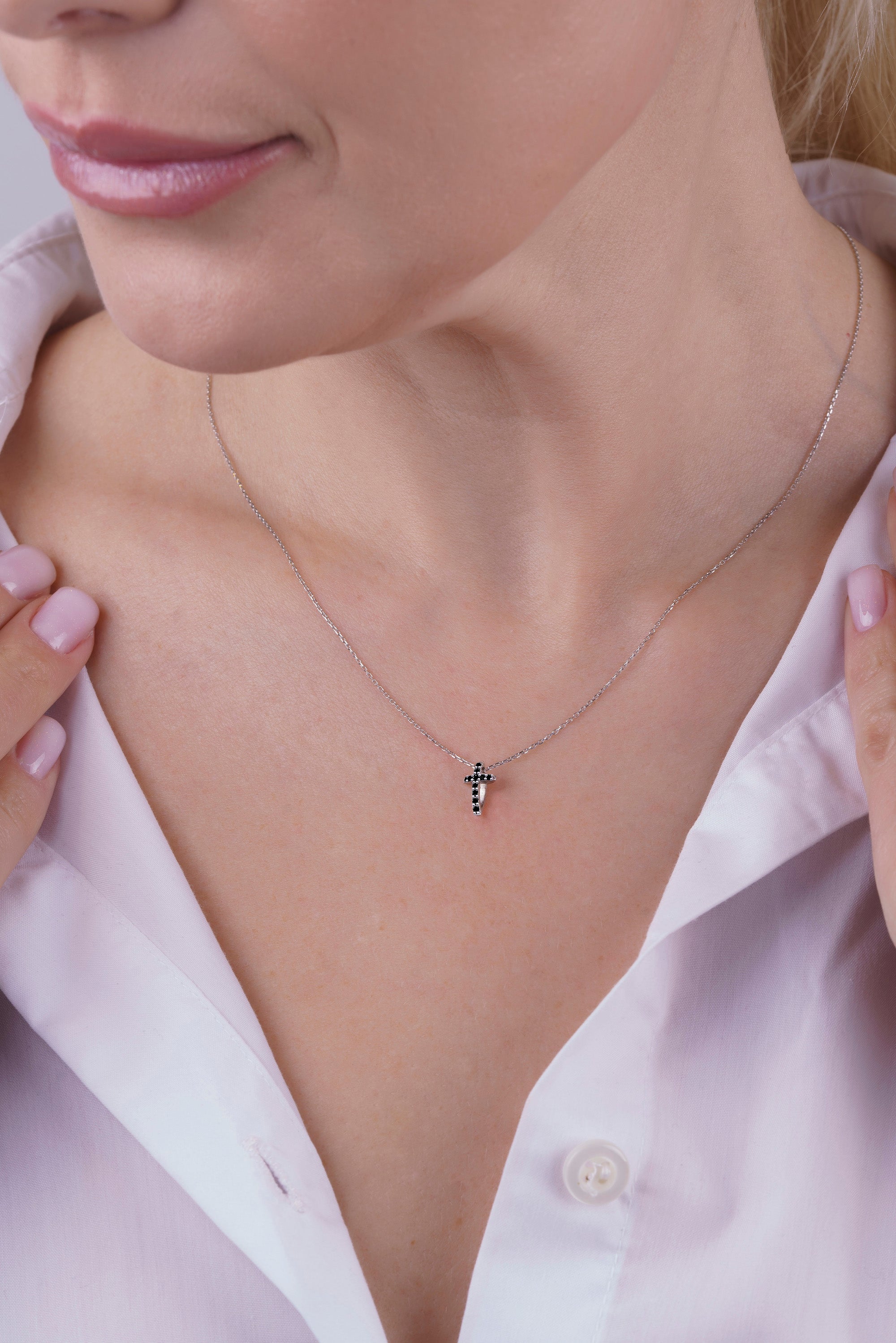 Black Diamond Cross Pendant Necklace / Handmade Religious Jewelry