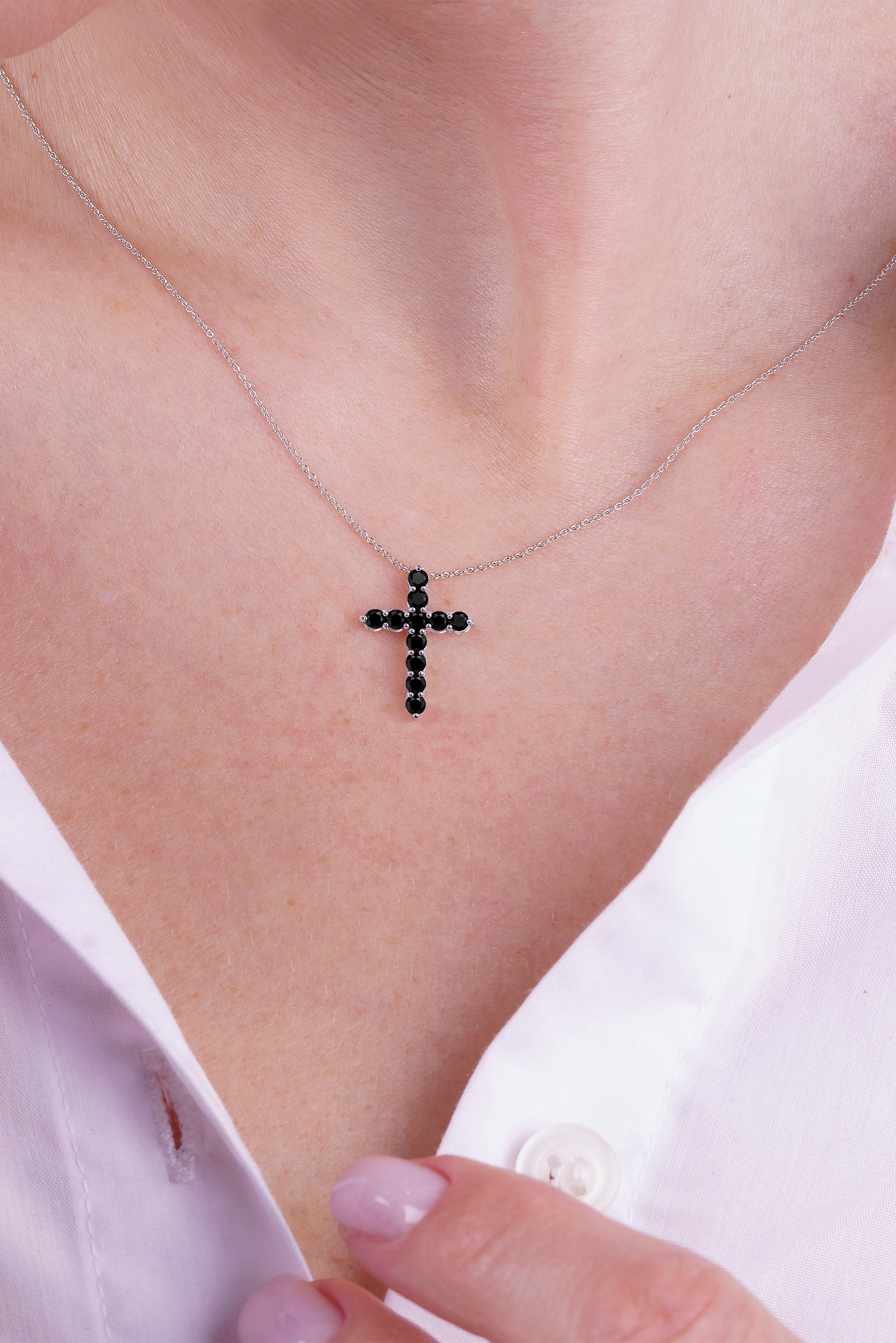 14K Gold Black Diamond Cross Pendant