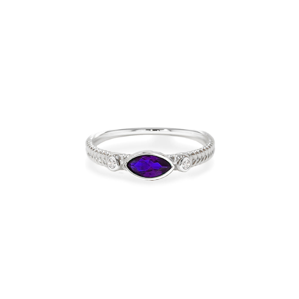 14K Gold Marquise Amethyst Ring