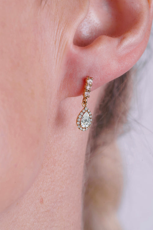 14K Gold White Sapphire Pear Cut Earrings