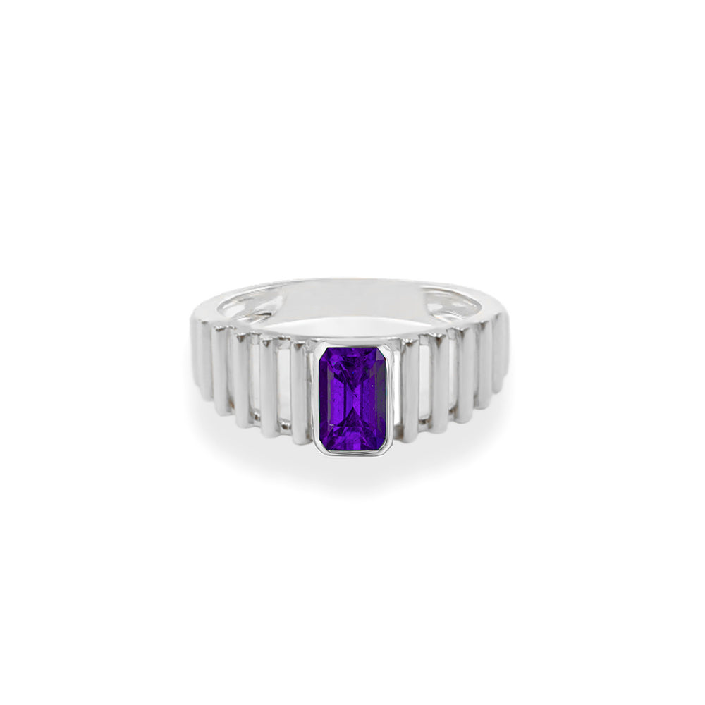 14K Gold Amethyst Rectangular Ring