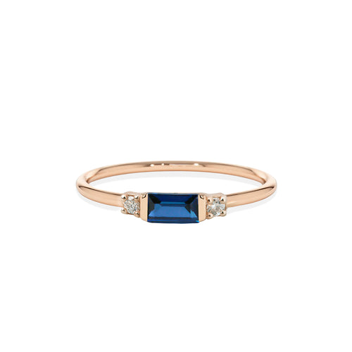 Baguette Sapphire Ring with Diamond Side Stones