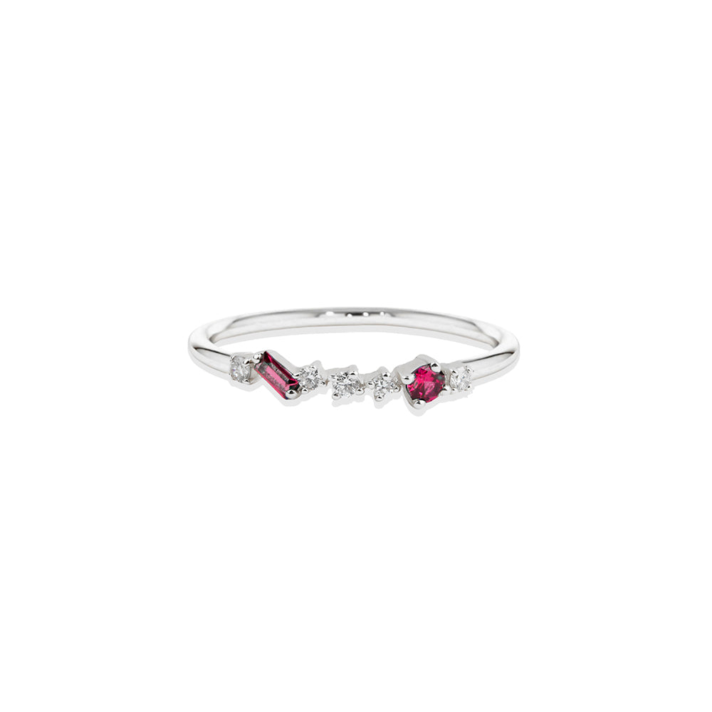 14K Gold Ruby Baguette Ring / Diamond Accent Cluster