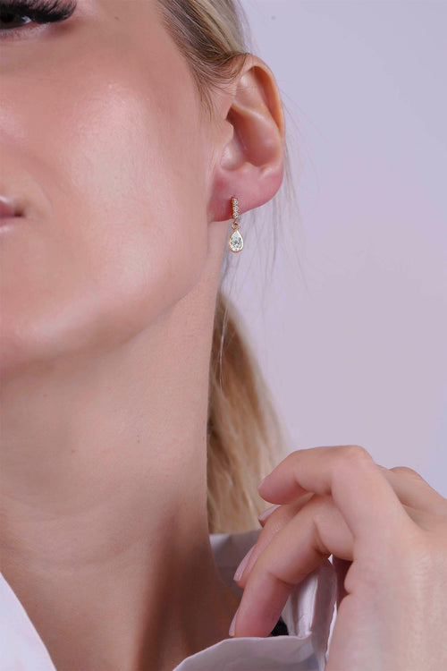 14K Gold White Sapphire Teardrop Earrings