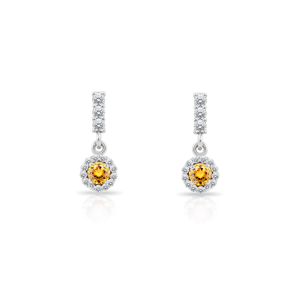 14K Gold Citrine Halo Earrings