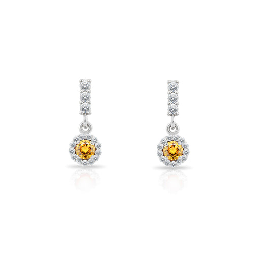 14K Gold Citrine Halo Earrings